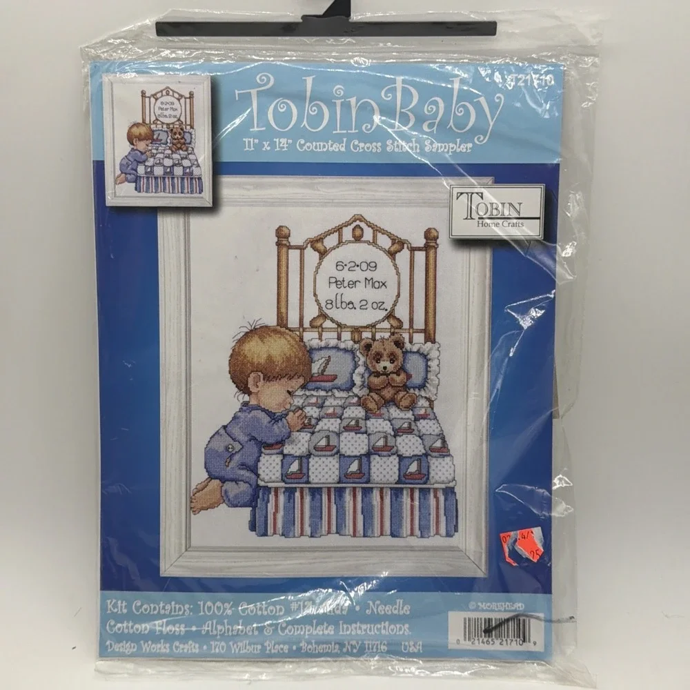 Tobin Baby Counted Cross Stitch Sampler Home Crafts Bedtime Prayer Boy 11x14 NEW